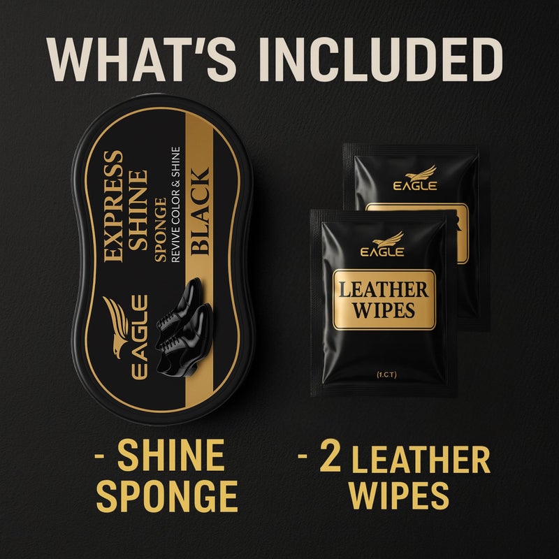 Eagle Black Shoe Shine Sponge â€“ Instant Shine Sponge for Leather Shoes & Boots | Quick Shoe Polisher & Leather Shine Applicator with 2 Cleaning Wipes | No Buffing Needed - Image 3