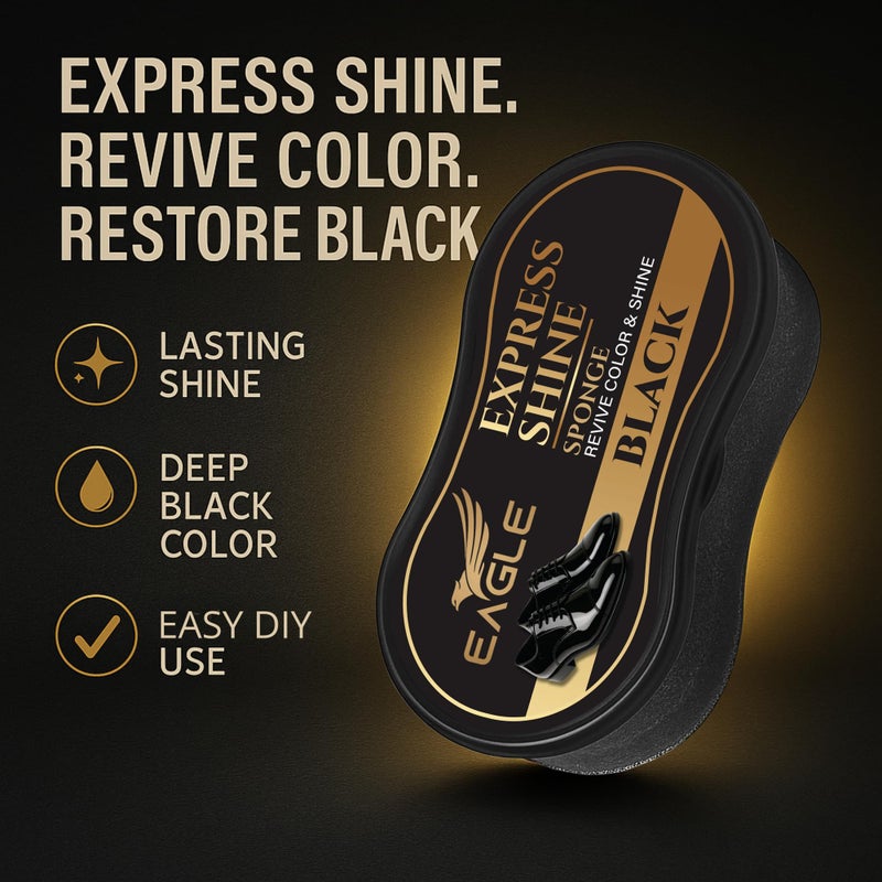 Eagle Black Shoe Shine Sponge â€“ Instant Shine Sponge for Leather Shoes & Boots | Quick Shoe Polisher & Leather Shine Applicator with 2 Cleaning Wipes | No Buffing Needed - Image 2