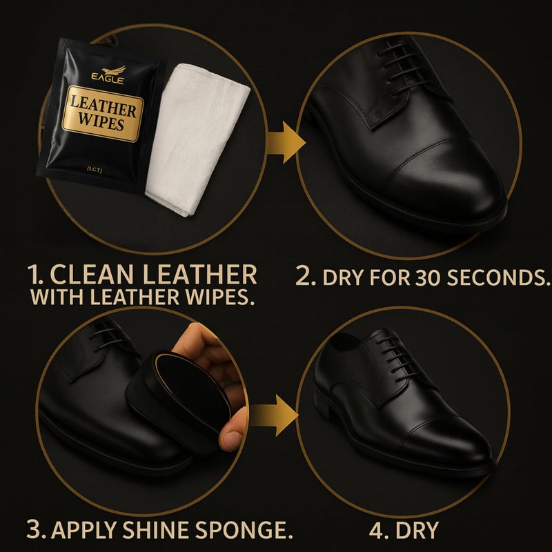 Eagle Black Shoe Shine Sponge â€“ Instant Shine Sponge for Leather Shoes & Boots | Quick Shoe Polisher & Leather Shine Applicator with 2 Cleaning Wipes | No Buffing Needed - Image 4