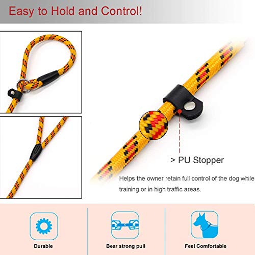 Coolrunner Dog Rope, 5 FT Slip Lead, Adjustable Pet Nylon Leash for Small Medium Dogs 10-80 lb Walking(Yellow) - Image 3