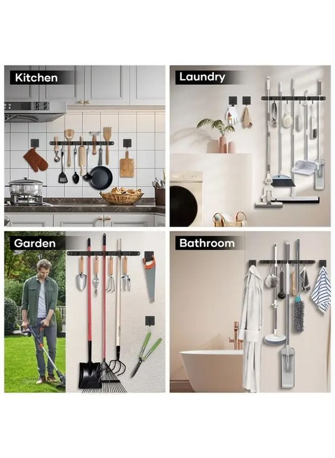 حامل ممسحة ثقيل فضي مثبت على الحائط مع 5 أرفف و 4 خطافات ذاتي اللصق - Image 5