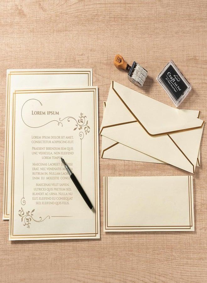 Topeen 50 Pack Stationery Set with Gold Border, #10 Business Envelopes and 8.5x11 Paper Sheets and Stickers for Writing Letters (Cream Color) - Image 4