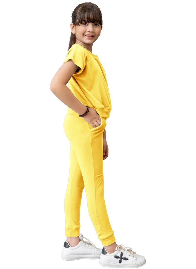 Selecta Now kids girls yellow t shirt top legging set soft stretchable cotton casual outfit comfortable stylish everyday wear co ord set - Image 3