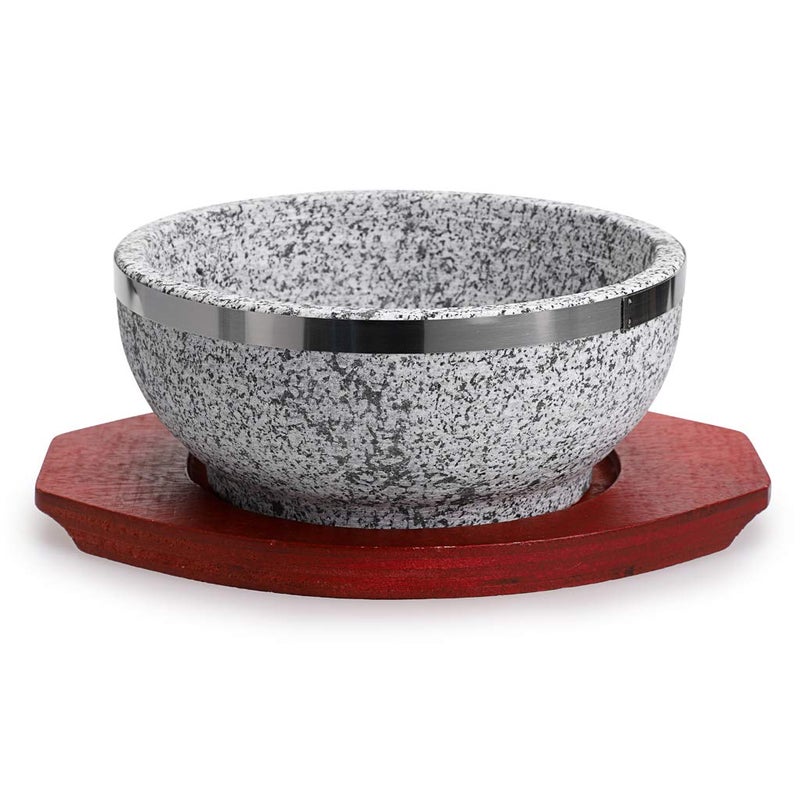 MDLUU Dolsot Bibimbap Bowl 32 Oz  Granite Stone Bowl with Wood Base  Dolsot Pot for Korean Soup  Rice and Stew - Image 1