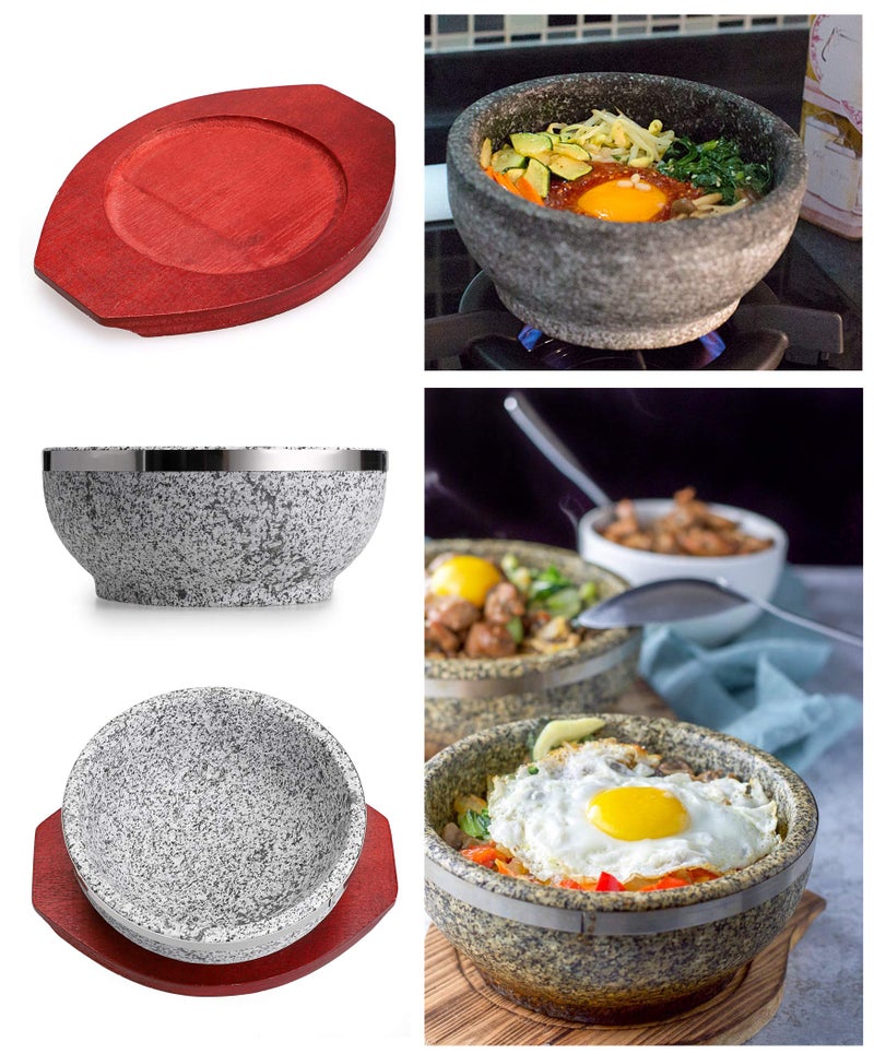 MDLUU Dolsot Bibimbap Bowl 32 Oz  Granite Stone Bowl with Wood Base  Dolsot Pot for Korean Soup  Rice and Stew - Image 4