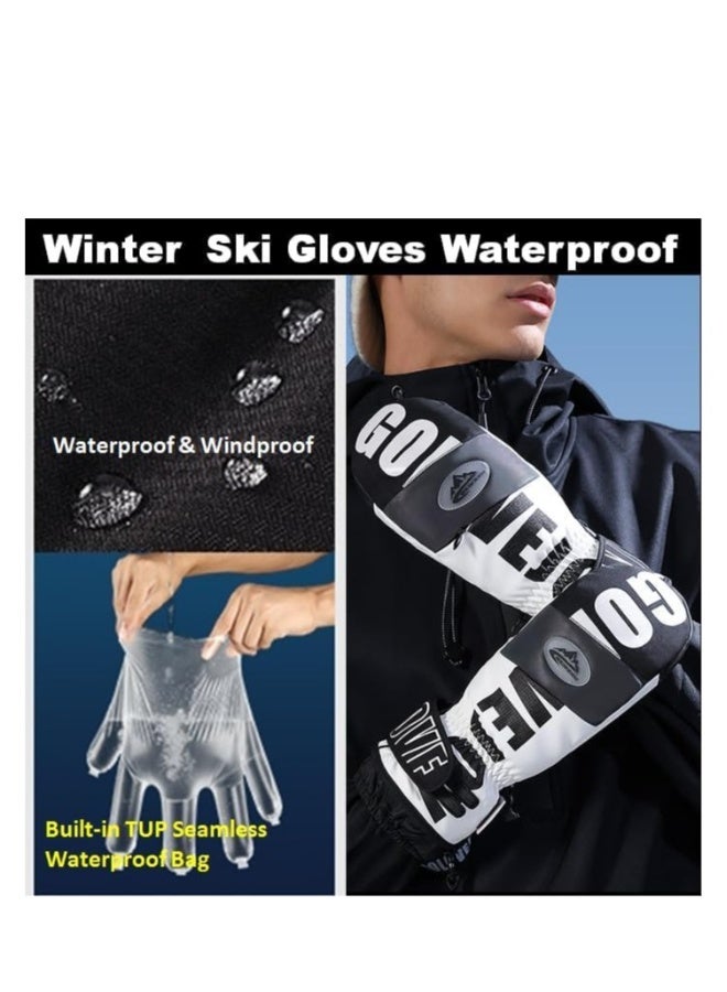 Generic Ski Gloves, Winter Warm Snow Gloves, Winter Ski Mittens Men u0026 Women Glove Liners, Adult Snow Mitts for Cold Weather - Waterproof Winter Ski Gloves Snowboarding, Skiing, Waterproof Touch Screen - Image 2