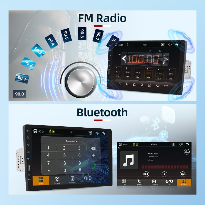 EKAT 9 inch Wireless CarPlay Single Din Car Stereo 1 Din Touch Screen Car Play Android Auto Radio with Mirror Link/1080P/EQ Audio/SWC/Bluetooth/ 7 Collor Buttons +Backup Camera - Image 3