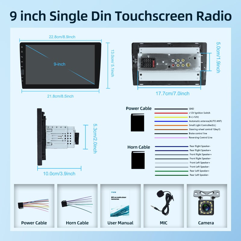 EKAT 9 inch Wireless CarPlay Single Din Car Stereo 1 Din Touch Screen Car Play Android Auto Radio with Mirror Link/1080P/EQ Audio/SWC/Bluetooth/ 7 Collor Buttons +Backup Camera - Image 5