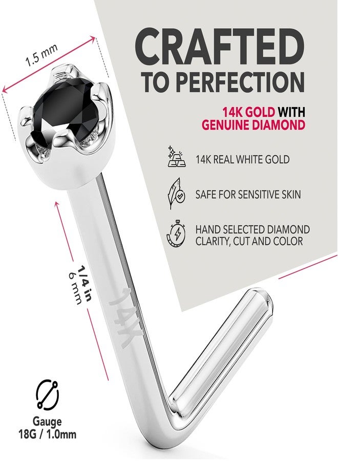Body Candy 14k White Gold Black Diamond Nose Ring - L Shaped 18 Gauge Nose Stud with 1.5mm (0.015 cttw) Genuine Black Diamond - 6mm Post - Handmade Hypoallergenic Piercing Jewelry - Image 4