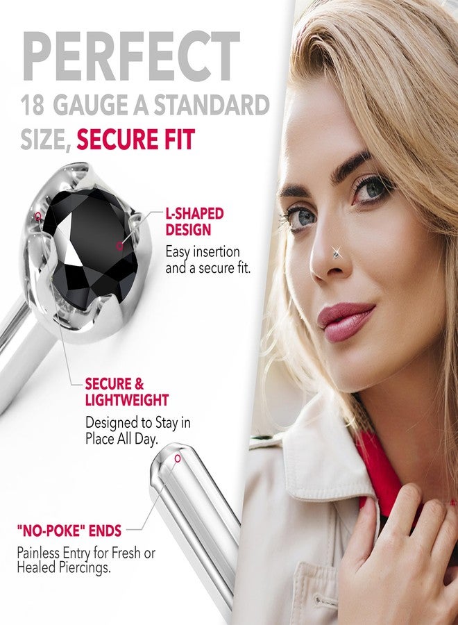 Body Candy 14k White Gold Black Diamond Nose Ring - L Shaped 18 Gauge Nose Stud with 1.5mm (0.015 cttw) Genuine Black Diamond - 6mm Post - Handmade Hypoallergenic Piercing Jewelry - Image 2