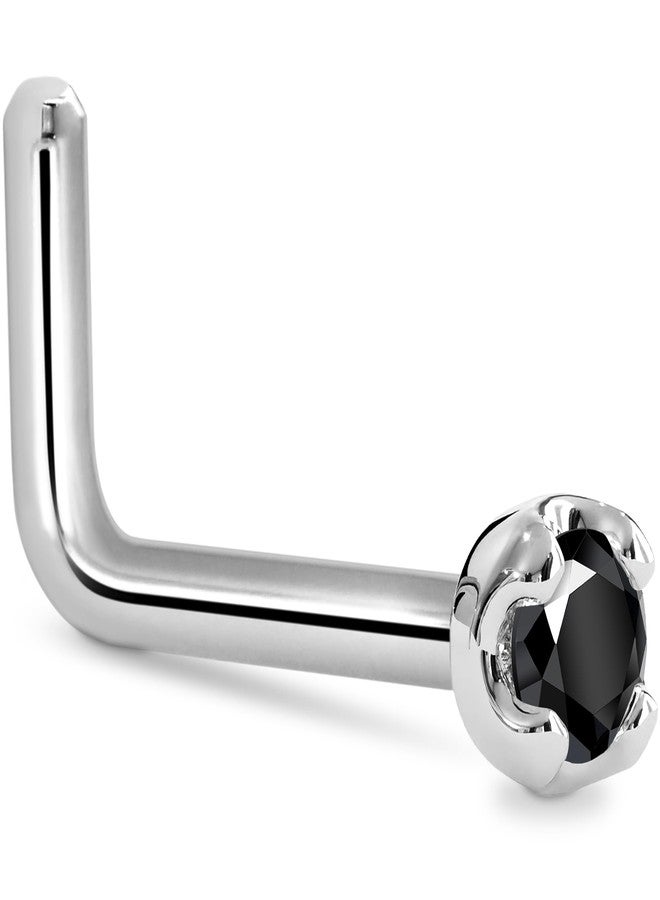 Body Candy 14k White Gold Black Diamond Nose Ring - L Shaped 18 Gauge Nose Stud with 1.5mm (0.015 cttw) Genuine Black Diamond - 6mm Post - Handmade Hypoallergenic Piercing Jewelry - Image 1