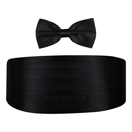 Peluche Polyester Men's Satin The Cerulean Casual Style Cummerband And Bow Tie Set (Black, Free Size) - Image 1