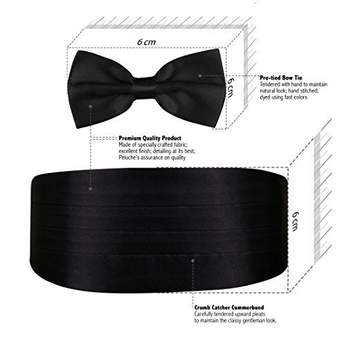 Peluche Polyester Men's Satin The Cerulean Casual Style Cummerband And Bow Tie Set (Black, Free Size) - Image 4