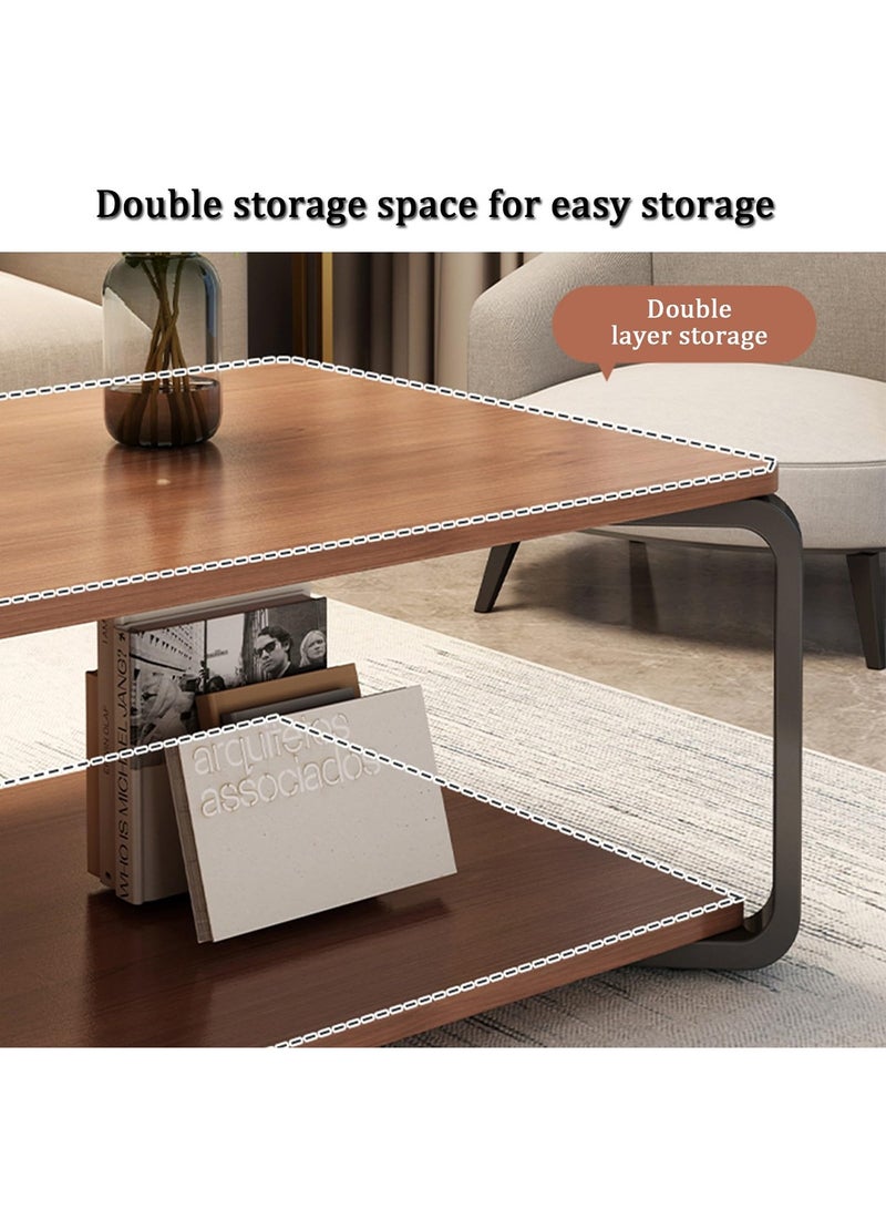 تايمي طاولة قهوة خشبية بتصميم عصري مع مساحة تخزين مزدوجة الطبقات وأرجل معدنية طاولة لغرفة المعيشة والمكتب 100x50x43سم - Image 5