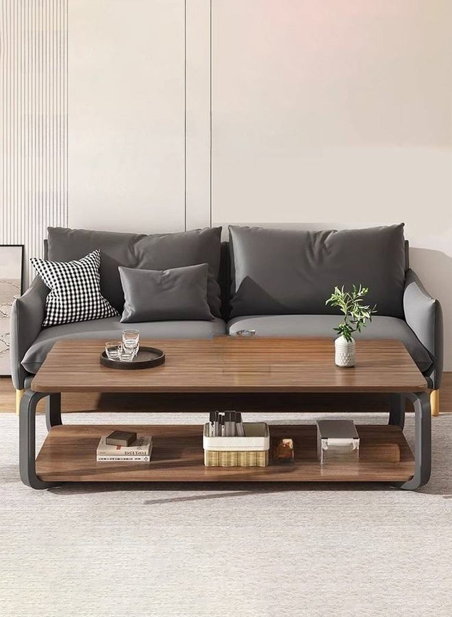 تايمي طاولة قهوة خشبية بتصميم عصري مع مساحة تخزين مزدوجة الطبقات وأرجل معدنية طاولة لغرفة المعيشة والمكتب 100x50x43سم - Image 2