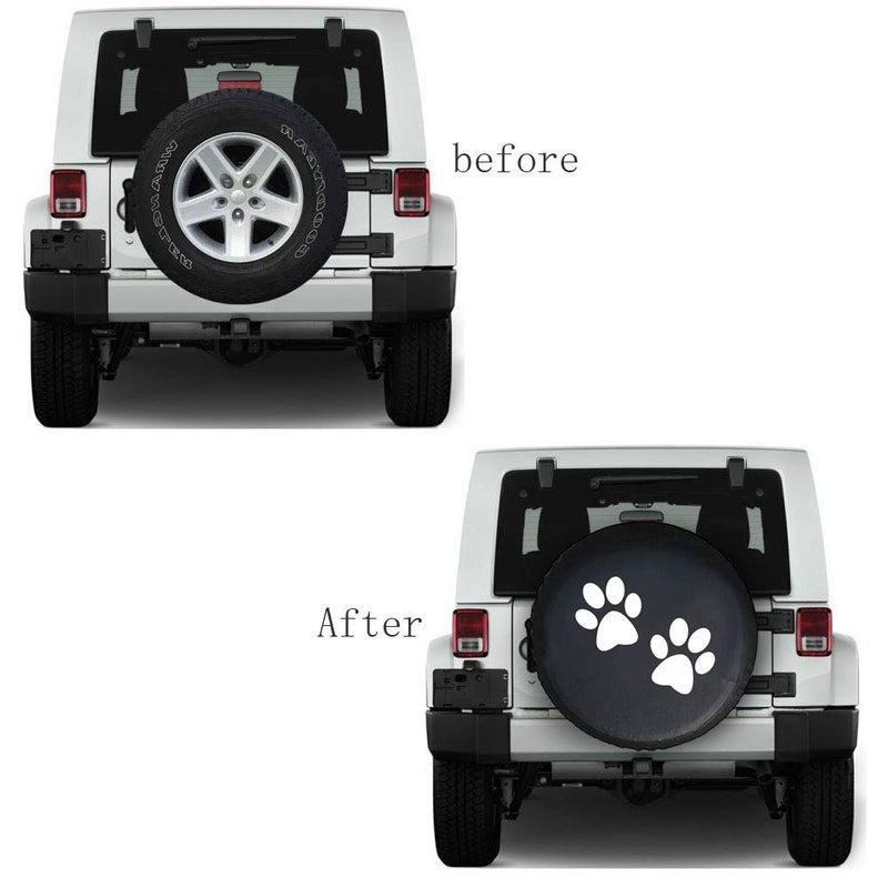 DKIIGAME Spare Tire Cover,Weatherproof Vinyl Leather Wheel Cover for Jeep Wrangler Sahara,Hummer H3,Toyota FJ,Trailer, RV, SUV, Truck (32"-33" Paw Print) - Image 2