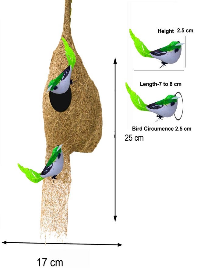 LIVEONCE Weaver Bird nest with Two Birds,Material Type -Coir,Color -Brown, Size (H 28 cm,Diameter 15 cm), Set of 1 - Image 3