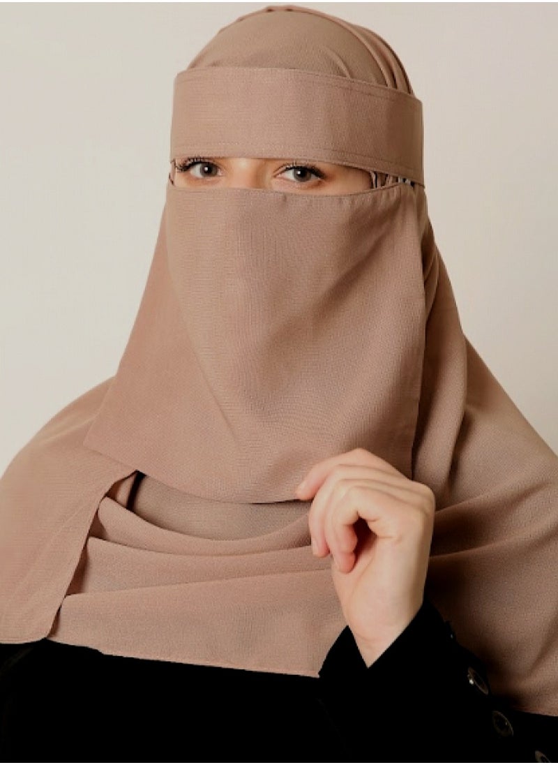 ماركة غير محددة - طقم نقاب ماليزي قطعتين لون كافيه فاتح - Image 1