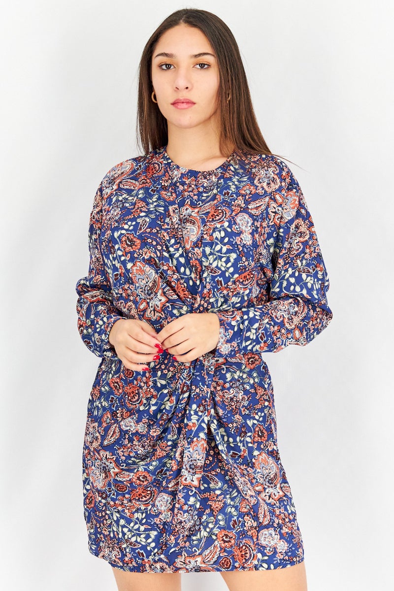 Aqua Women Floral Print Mini Dress, Multicolor - Image 1