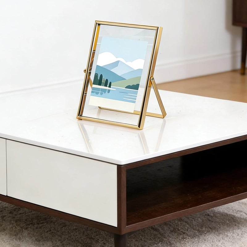 Vintage Gold Photo Frame, Metal Picture Frame with Double Glass, Modern Decorative Tabletop Display for Certificates, DIY Specimen, Home, Office, Gift - Image 3