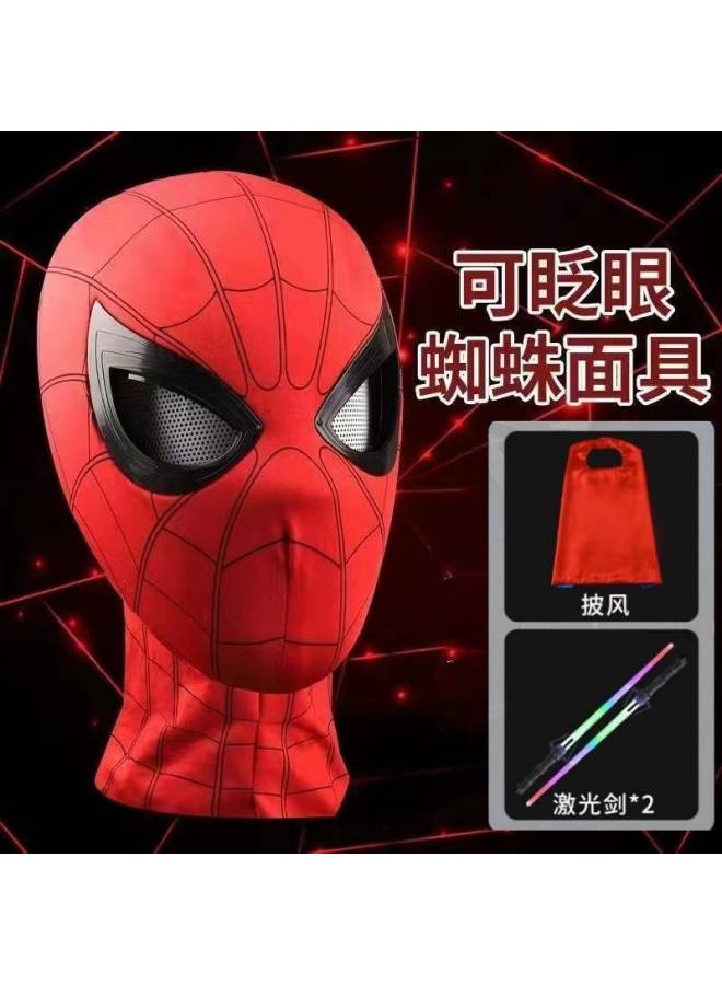 Spider-Man Headgear with Movable Eyes & Auto Blink – Upgraded Electric Toy Helmet with Cloak and 2 Laser Swords for Boys