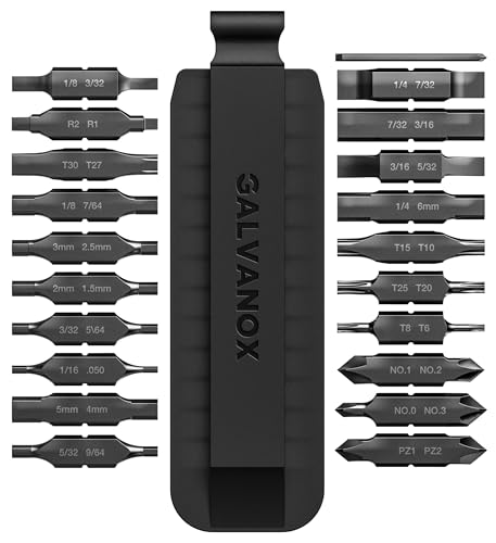 Galvanox 21PC Flat BitKit Designed for Leatherman MultiTool Screwdrivers 59HRC IndustrialGrade Hardened S2 Impact Steel Set Includes DoubleSided Sheath Holder Black - Image 1