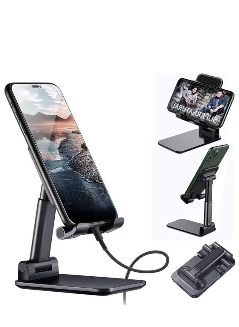 Folding Desktop Adjustable Non-Slip Mobile Phone Holder Stand-Black - Image 4