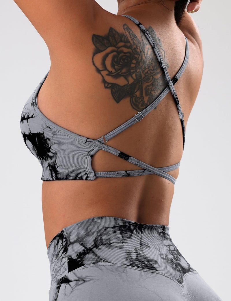 OVESPORT 3 Piece Women's Workout Sports Bras Seamless Tie-dye Strappy Gym Yoga Crop Bra - Image 3