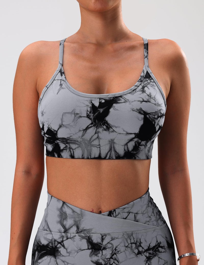 OVESPORT 3 Piece Women's Workout Sports Bras Seamless Tie-dye Strappy Gym Yoga Crop Bra - Image 4