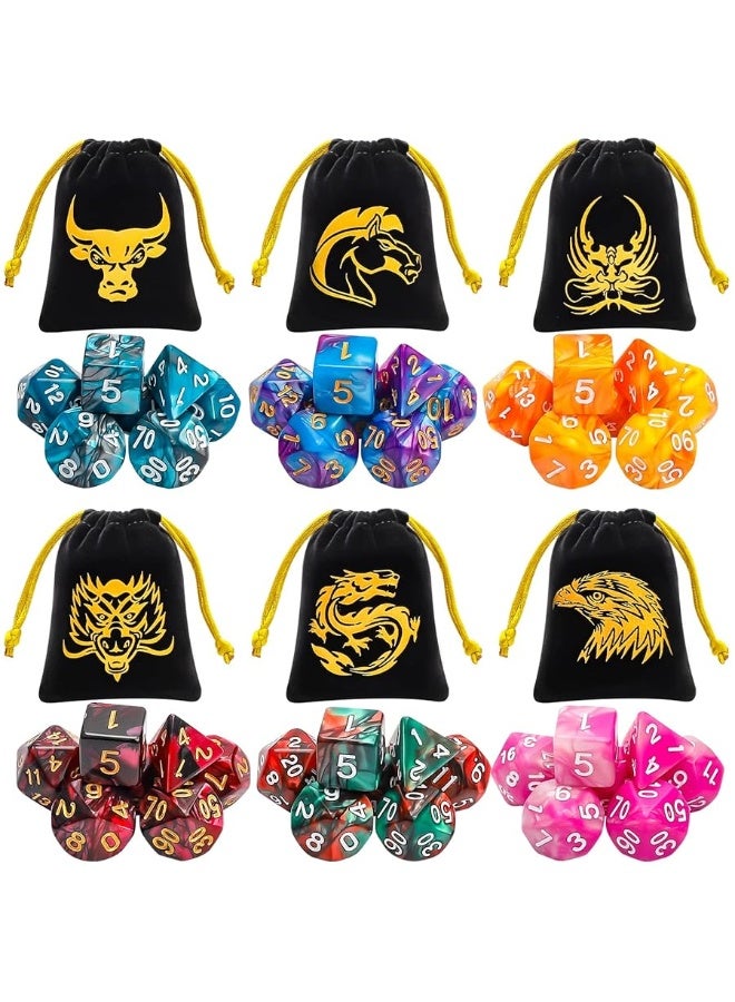 QMay DND Dice Sets  6 X 7 Polyhedral Dice 42pcs with 6 Drawstring Bags for Dungeons and Dragons RPG MTGRole Playing Table Game - Image 5