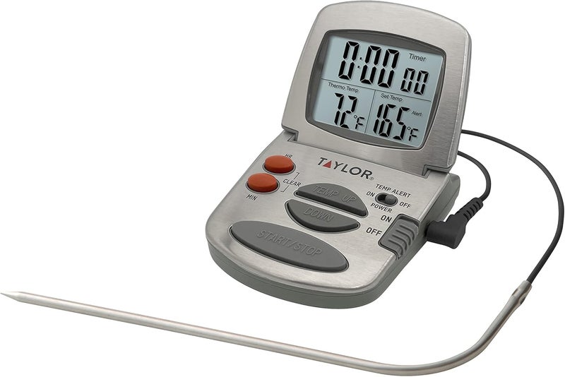 Taylor Precision Products Programmable with Timer Instant Read Wired Probe Digital, Meat, Food, Grill BBQ Cooking Kitchen Thermometer - Image 1