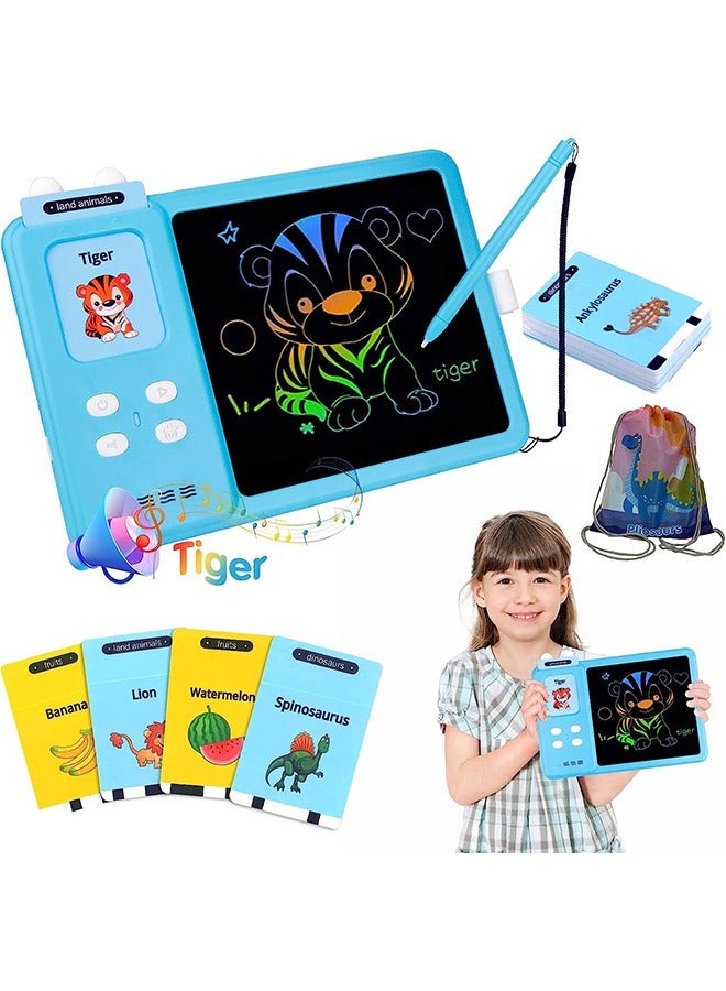 Talking flash cards drawing learning toys for age 2-12,2-in-1 toddlers sensory speech therapy autism doodle board travel toys,224 reading lcd writing tablet montessori education boys and girls gifts - Image 1