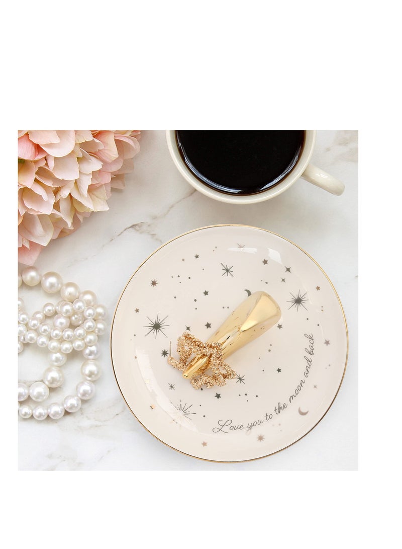 SYOSI Moon Ring Holder Dish, Ceramic Trinket Jewelry Tray for Earring Bracelet Necklace Wedding Engagement Gift, Love You to The Moon and Back, Mothers Day Gifts  - Image 3