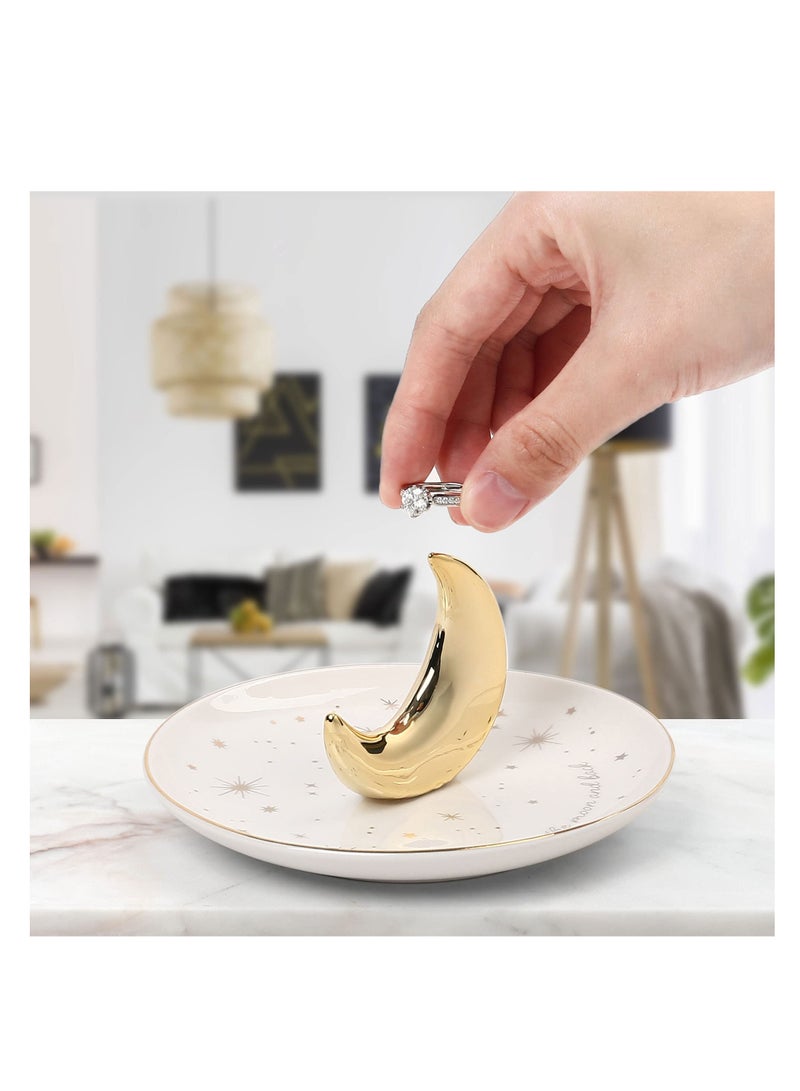 SYOSI Moon Ring Holder Dish, Ceramic Trinket Jewelry Tray for Earring Bracelet Necklace Wedding Engagement Gift, Love You to The Moon and Back, Mothers Day Gifts  - Image 2