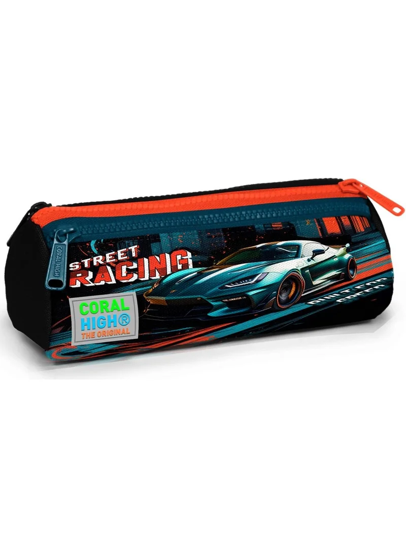 CORAL HIGH Kids Black Nefti Race Car Patterned Three Compartment Pencil Bag 22065