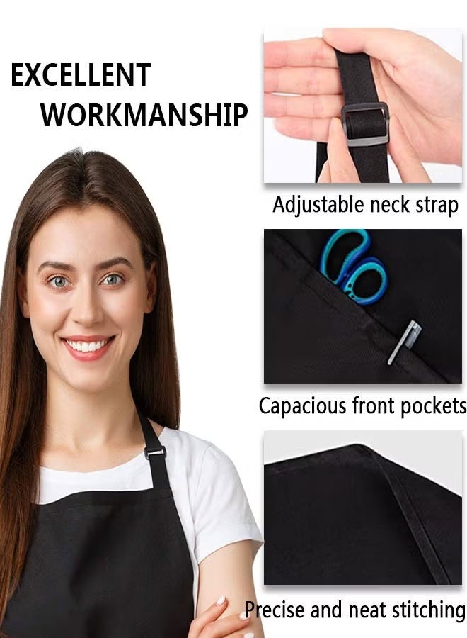 2 Pack Kitchen Cooking Aprons, Adjustable Bib Soft Chef Apron with 2 Pockets for Men Women Black - Image 2