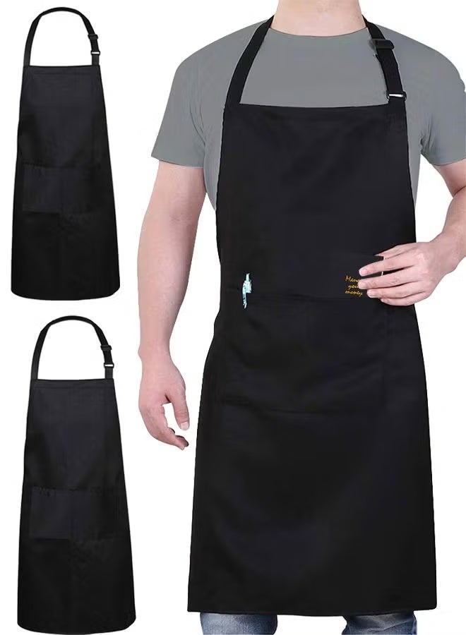 2 Pack Kitchen Cooking Aprons, Adjustable Bib Soft Chef Apron with 2 Pockets for Men Women Black - Image 1