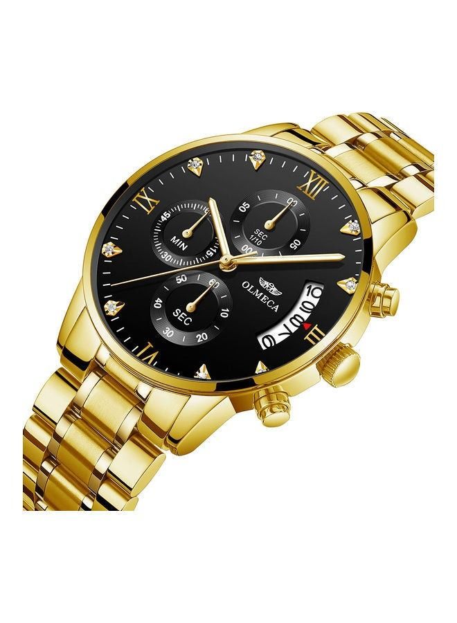 OLMECA 78M steel quartz waterproof watch with all gold and black disc - Image 2