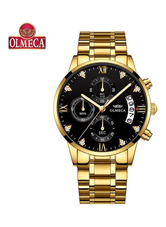 OLMECA 78M steel quartz waterproof watch with all gold and black disc - Image 1
