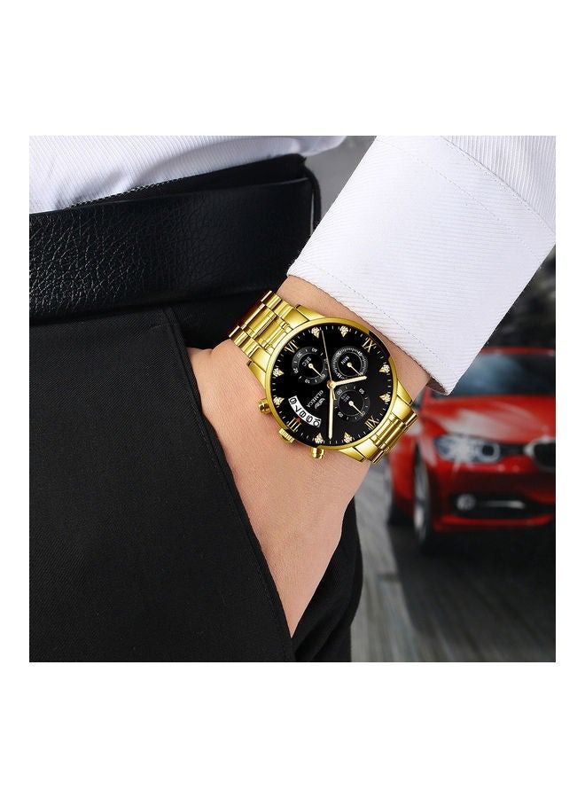 OLMECA 78M steel quartz waterproof watch with all gold and black disc - Image 4
