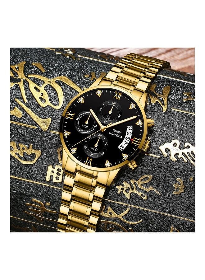 OLMECA 78M steel quartz waterproof watch with all gold and black disc - Image 3
