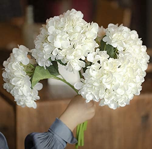 Partyjoy PARTY JOY 5PCS 15.4In Artificial Hydrangea Silk Flowers Bouquet Faux Hydrangea Stems for Wedding Centerpieces Home Decor (White, 5) - Image 4