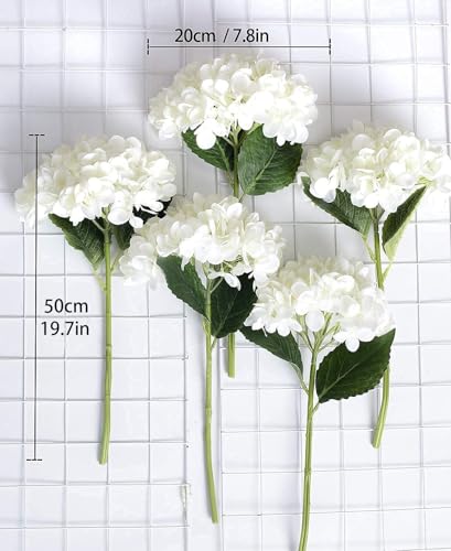 Partyjoy PARTY JOY 5PCS 15.4In Artificial Hydrangea Silk Flowers Bouquet Faux Hydrangea Stems for Wedding Centerpieces Home Decor (White, 5) - Image 3