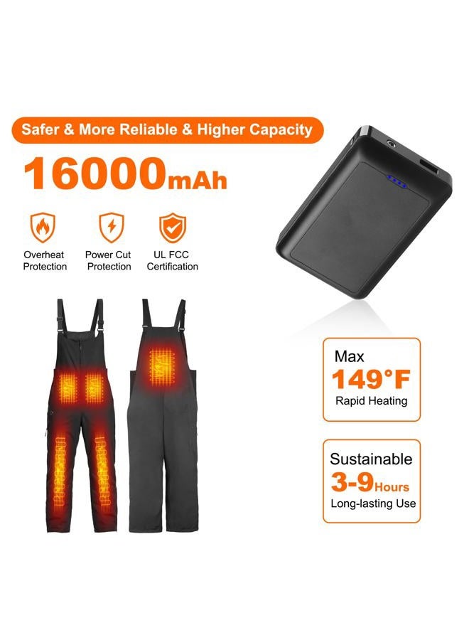 Qdreclod Waterproof Heated Insulated Bib Overalls with 16000mAH Battery Pack - Ski Winter Snow Overalls Relaxed Fit, Black, M - Image 5