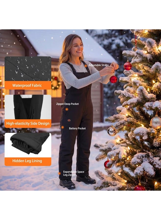 Qdreclod Waterproof Heated Insulated Bib Overalls with 16000mAH Battery Pack - Ski Winter Snow Overalls Relaxed Fit, Black, M - Image 3