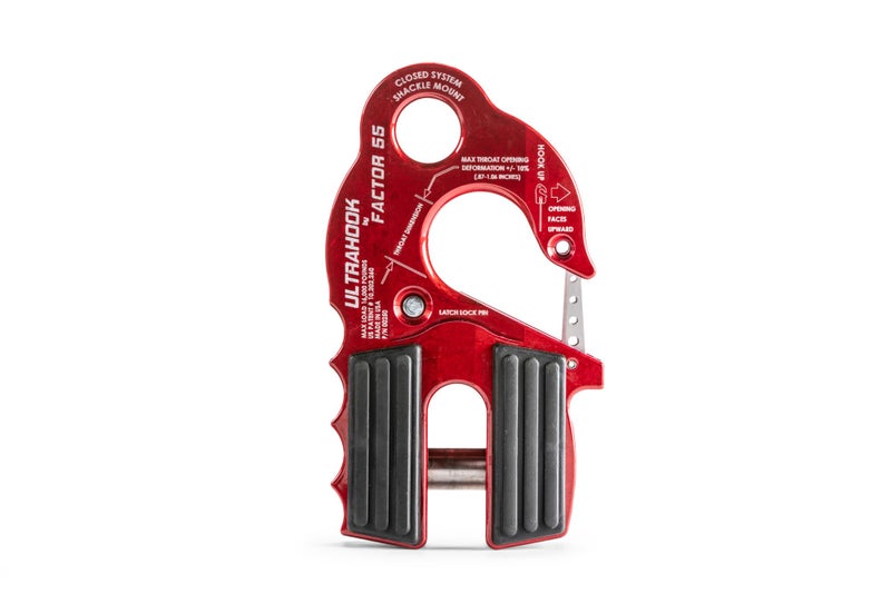 Factor 55 Ultrahook Closed System Shackle Pin Mount Designed for Steel Cables and Synthetic Ropes Red