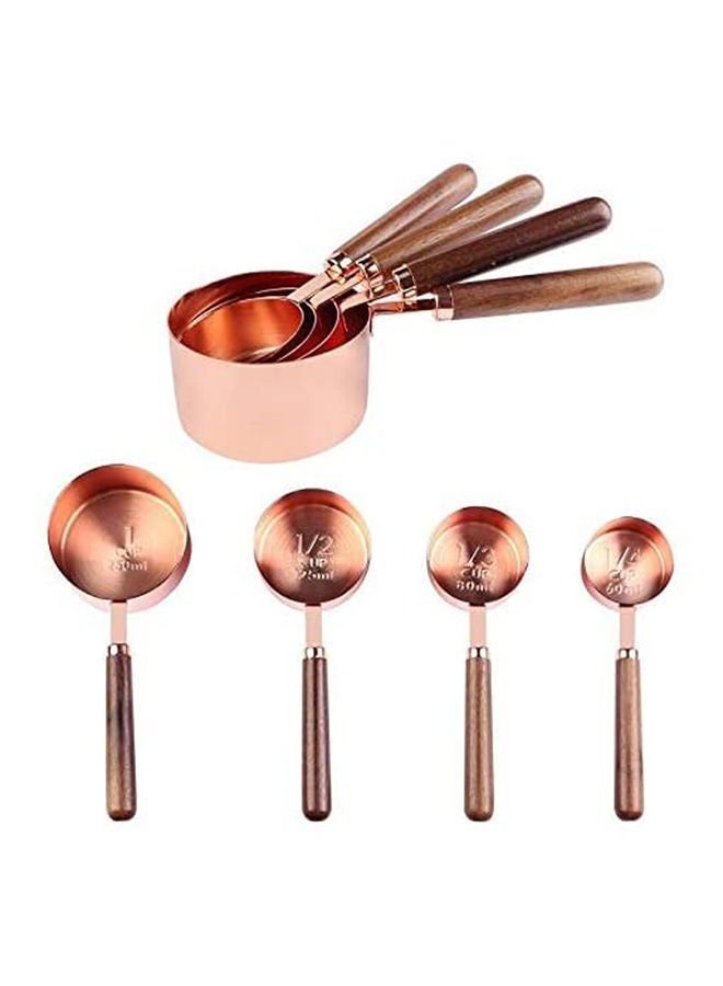 NIBEMINENT 4Pcs/Set Measuring Spoons Cups Stainless Steel Scales Coffee Tea Scoops Kitchen Baking Cooking Tools With Wooden Handle Gold  - Image 1