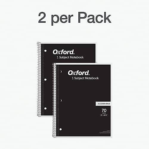 Oxford دفتر ملاحظات أكسفورد حلزوني 2 عبوة، 1 مادة، دفاتر مدرسية، 3 ثقوب، ورق رسم بياني 5 × 5 بوصة، 8-1/2 × 10-1/2 بوصة، أغلفة سوداء، 70 ورقة مثقوبة (65214) - Image 5