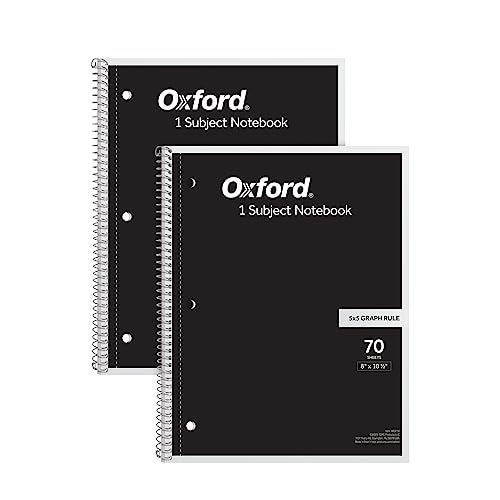 Oxford دفتر ملاحظات أكسفورد حلزوني 2 عبوة، 1 مادة، دفاتر مدرسية، 3 ثقوب، ورق رسم بياني 5 × 5 بوصة، 8-1/2 × 10-1/2 بوصة، أغلفة سوداء، 70 ورقة مثقوبة (65214) - Image 1