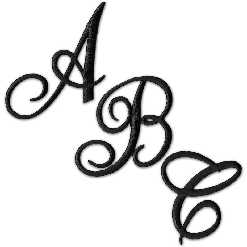 Laughing Lizards Monogram Letter Patch 26 Piece Kit Script Iron On Appliques Kit Includes All 26 Cursive Letters for Clothing Stockings and More Large Black